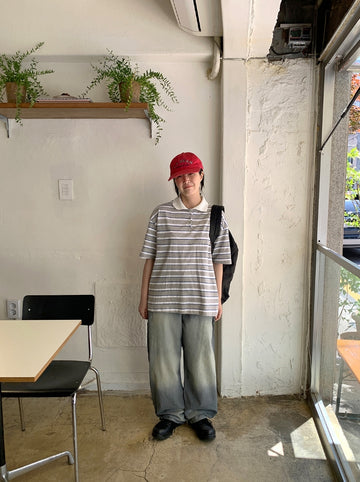 Hennata Collar Stripe Over Short Sleeve Tee